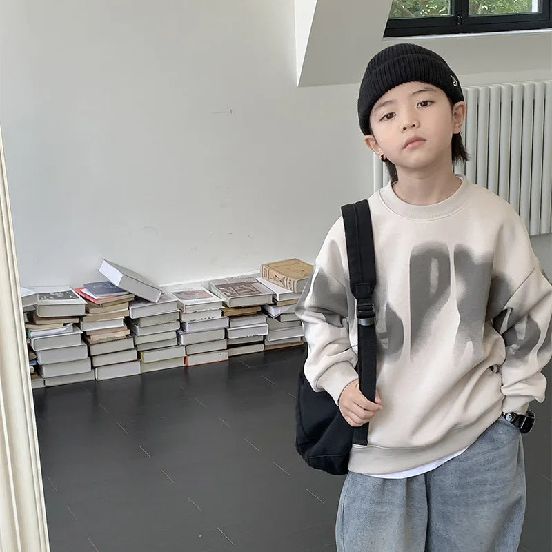 Spring Autumn Boys Cotton Loose Alphabet Printing Sweatshirt School Kids Track Coat Tops Child Workout Pullover Jumper 5-16Years