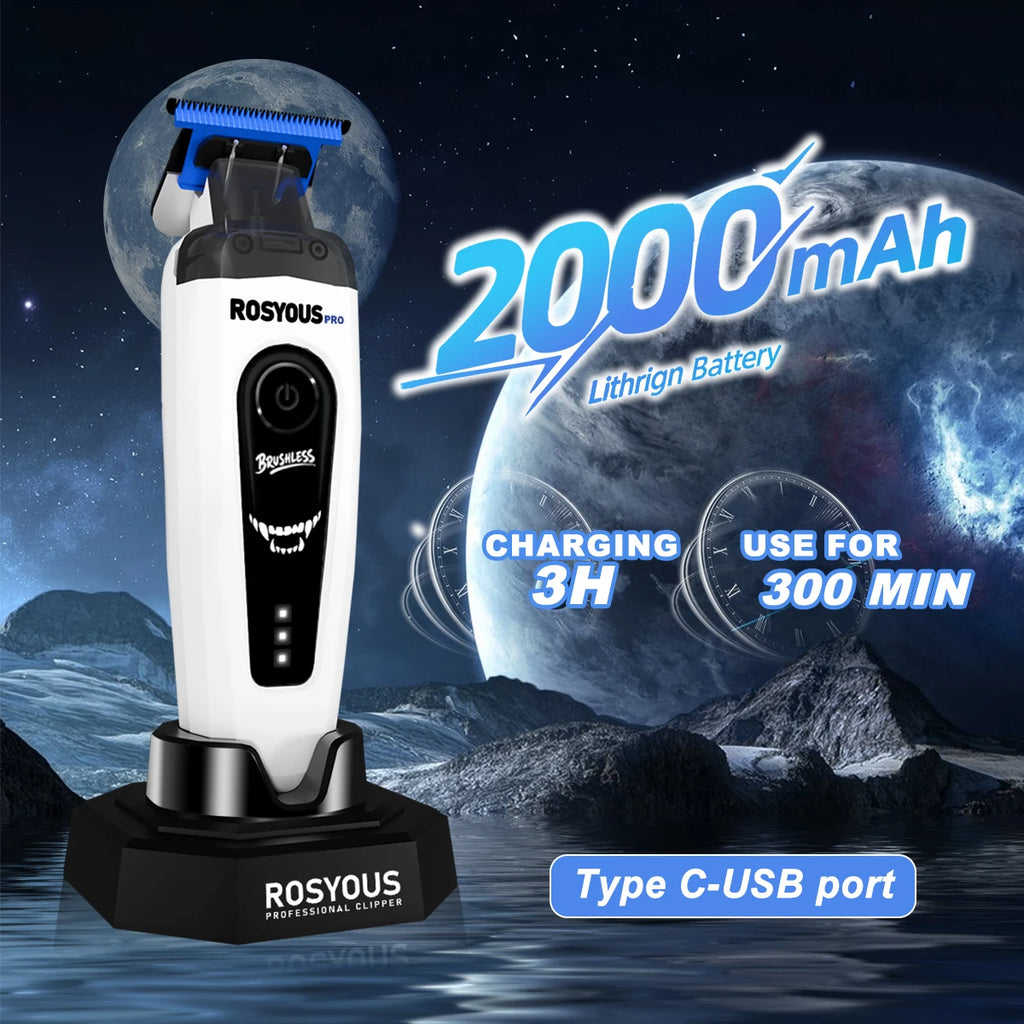 ROSYOUS RSpro-202 Hair Trimmer for Men DLC Blade T-Blade 8000RPM Brushless Motor with Base Charger 2000mAh Men's Barber Machine