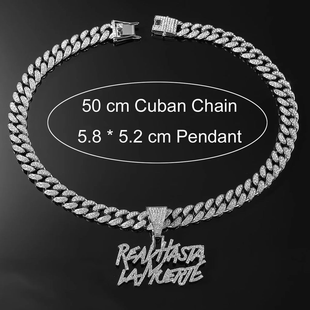 Hip Hop Letter Pendant Cuban Necklace For Men Shimmering Rhinestone Gold Silver Color Fashion Punk Style Party Jewelry Gift