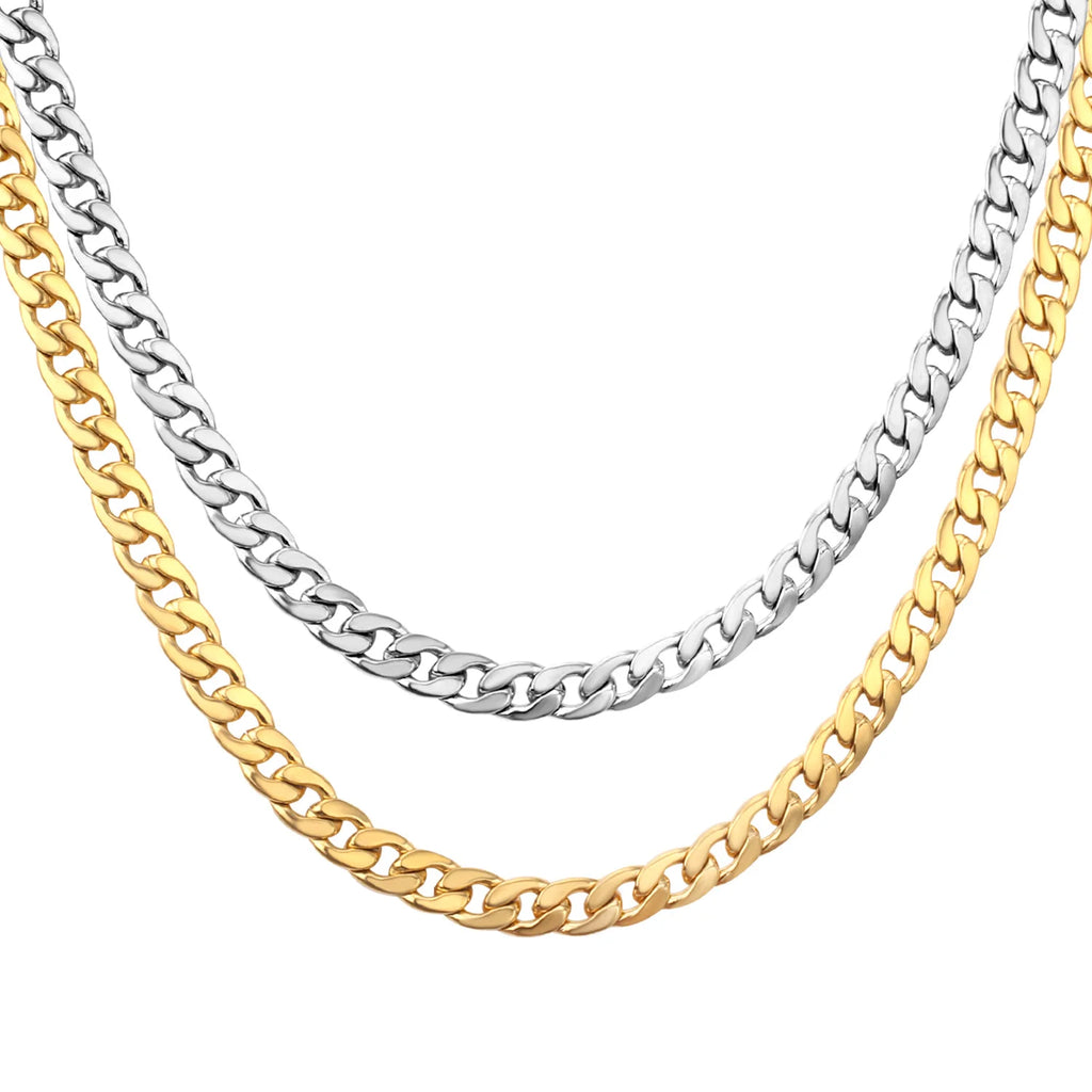 ASONSTEEL 5/7MM Gold Color Punk Cuban Link Chains Stainless Steel Men Women Long Necklace Choker Jewelry Wholesale Bulk Sale
