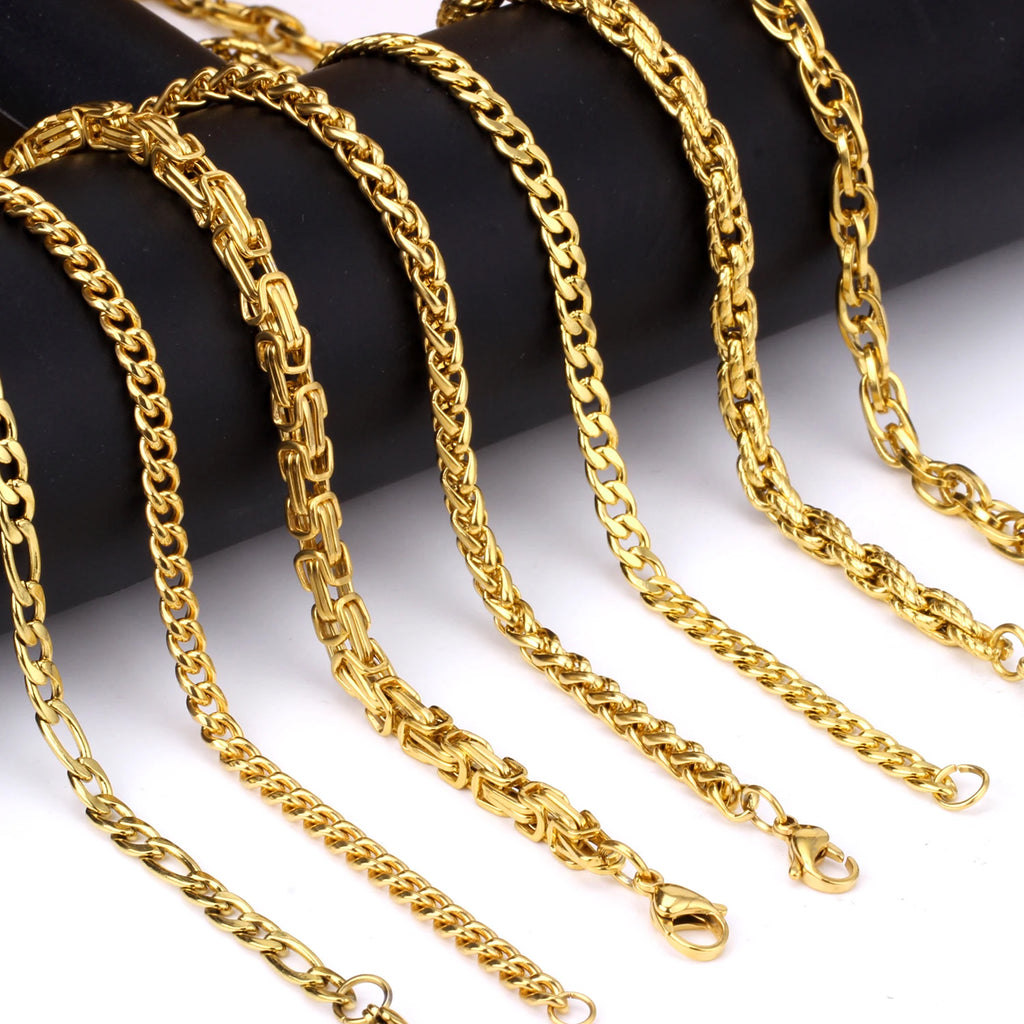 ASONSTEEL 5/7MM Gold Color Punk Cuban Link Chains Stainless Steel Men Women Long Necklace Choker Jewelry Wholesale Bulk Sale