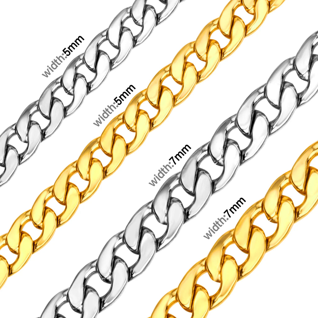 ASONSTEEL 5/7MM Gold Color Punk Cuban Link Chains Stainless Steel Men Women Long Necklace Choker Jewelry Wholesale Bulk Sale